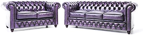 Original Chesterfield Sofas - 2/3 Seater - Full Real Hand Washed Leather - Antique Purple