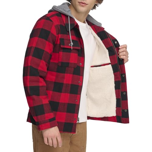 Image of Levi's mens Plaid Sherpa Lined Hooded Shirt Jacket (Regular & Big & Tall Sizes)