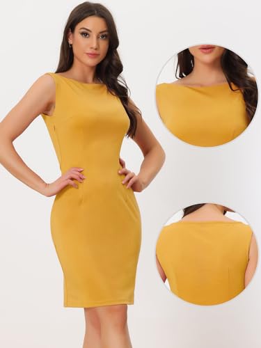 Image of Allegra K Sheath Dress for Women's Business Teacher Sleeveless Boat Neck Dressy Casual Office Dresses