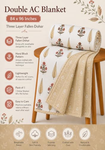 Image of Amazon Brand - Umi Premium Cotton AC Blanket Dohar for Double Bed 84x96 | 160 TC Three Layer Soft Comforter | Lightweight All Season Bedding Quilt