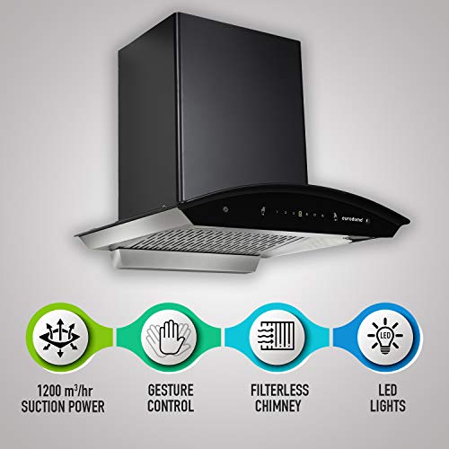 Image of Eurodomo 60 cm 1200 m /hr Autoclean Filterless chimney with Touch & Motion Sensor (HOOD INDIGO SC TC BK 60,Black)