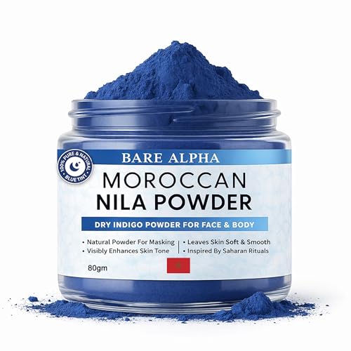 Image of Moroccan Nila Powder 80gm - 100% Natural Indigo Blue Powder for Skin Brightening, Tan Removal & Detox | Traditional Moroccan Hammam Beauty Treatment | Face & Body Care (80g)