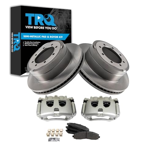 Image of TRQ Rear Brake Pad, Caliper, & Rotor Kit Semi-Metallic Compatible with 2013-2019 Ford F-350 Super Duty 2013-2014 F-450 Super Duty