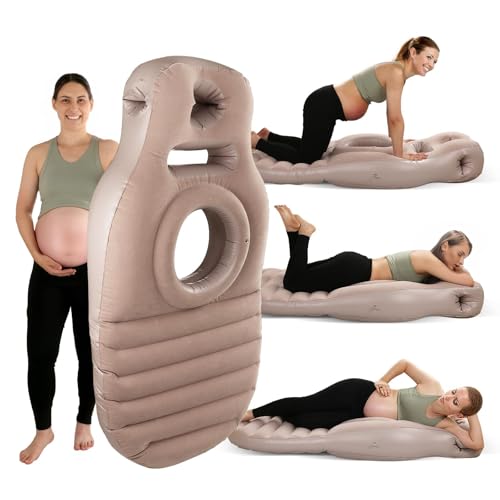 KSFJEU Inflatable Pregnancy Pillow with Belly & Head Hole – Full Body Maternity Airbed for Stomach Sleeping, Back Pain & SPD Relief – Comfortable, Portable & Includes Electric Pump Gray