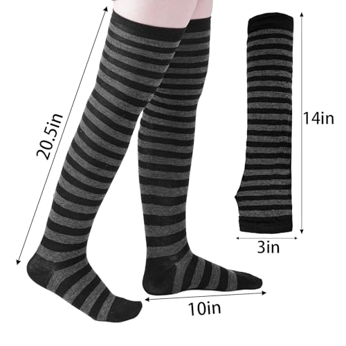 Image of Tongcloud Women's Striped Knee High Socks, Over Knee Thigh High Socks, Arm Warmer and Fingerless Gloves Set