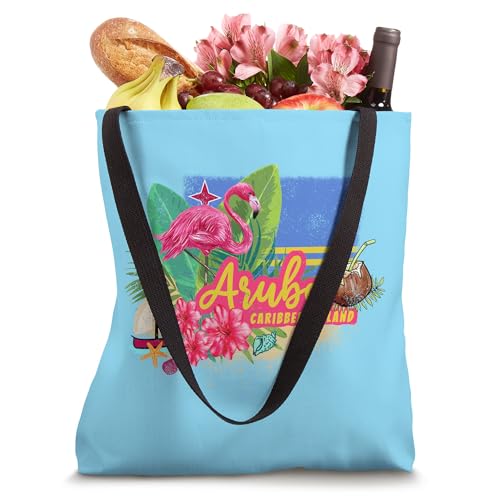 Bolso tote vintage de recuerdo de la isla caribeña Aruba con flamenco miniatura 4