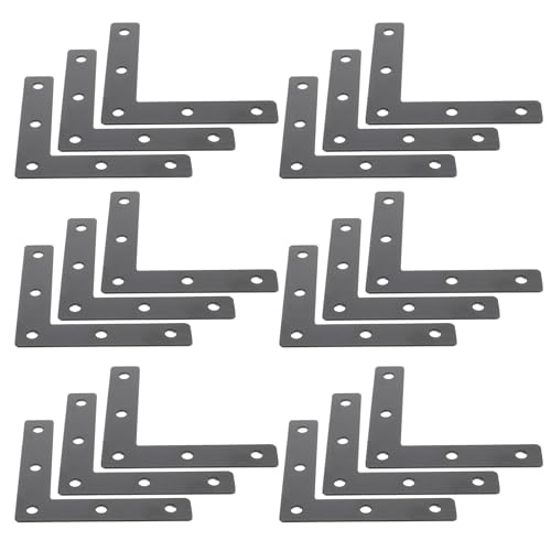 AUTSUPPL Soportes para Madera 20 Piezas L Forma Ángulo Tirantes Metálicos Negros, Acero Laminado en Frío Resistente Antióxido para Fijación Muebles y Reparación Estantes Industriales