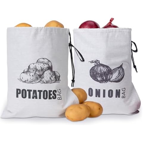 TOGETRUE Potato Onion Storage Bag, Fabric Onion and Potatoes Storage Bag, Washable Garlic Potatoes Onions Keeper with Drawstring for Pantry, 2 Pack (Potato Onion Bag) Cover