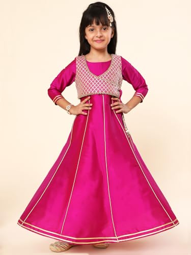 Image of A.T.U.N. (ALL THINGS UBER NICE) Girls Woven Design Gota Jacket Maxi Anarkali Gown