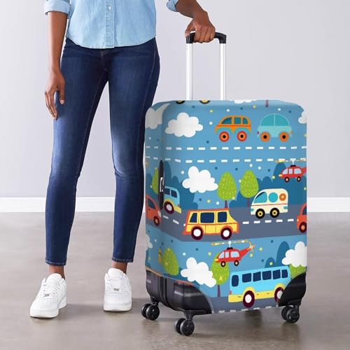 Image of Coloranimal Traffic Car Cartoon Luggage Covers Travel Luggage Cover for 29-32 Inch Luggage Elastic Fashion Suitcase Cover Protector for Women Men Travel Accessories