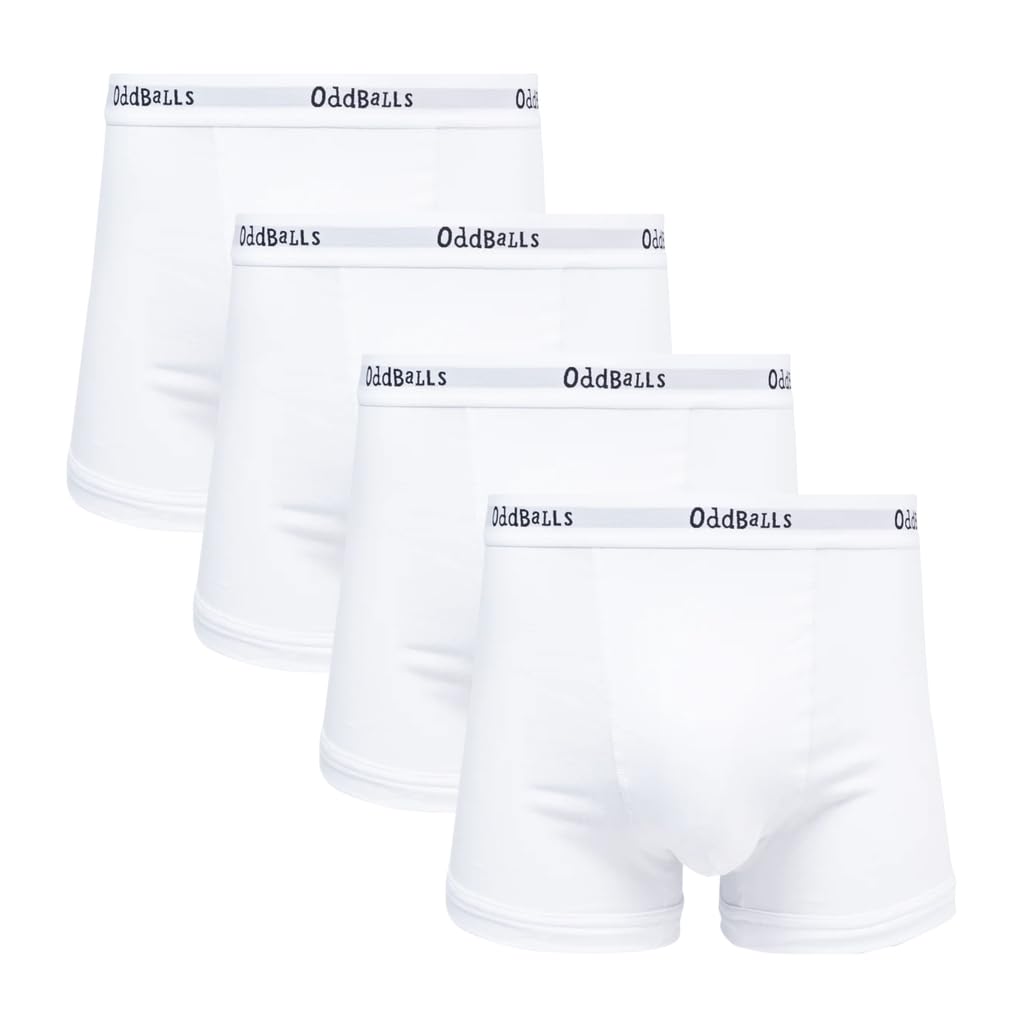 OddBalls | Mens Boxers Multipack | 4 Pack | Classic Fit | Mens Underwear | Hipster Boxer Shorts | Cotton Boxers | Elastic Waistband (UK, Alpha, XXL, Regular, Regular, Classic White)