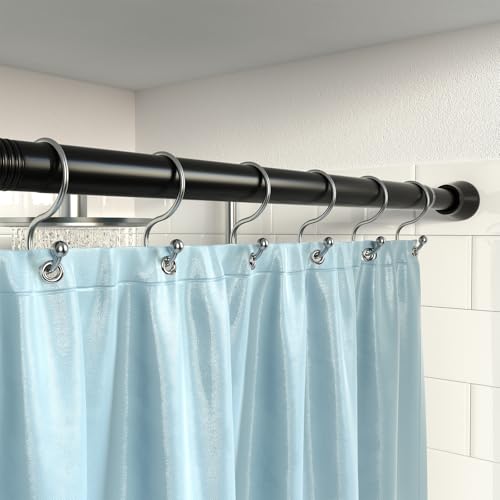 Image of Black Shower Curtain Rod 40-73 inch Black Shower Rod Tension Curtain Rod No Drilling Shower Curtain Rods Spring Tension Shower Rods for Bathroom