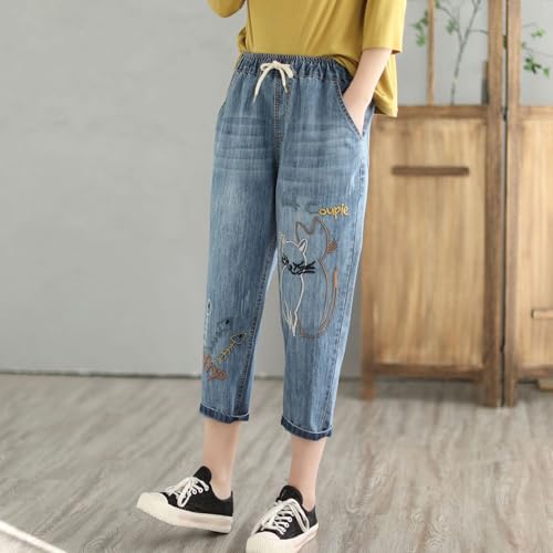 Women's Capri Jeans High Waisted Summer Flower Embroidered Casual Pants3