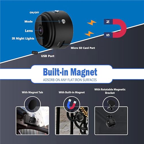 Image of securinnov 720P-1080P Mini Wi-Fi Full HD Wireless Magnet Camera Motion Camera Audio and Video Live with Wireless Recorded Magnet Cam with Light Vision and Motion Amert