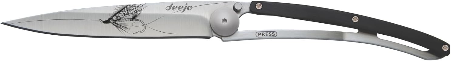 deejo - 37G Folding Pocket Knife with Belt Clip - Silver Wilkinson Design, 3.7-Inch Stainless Steel Blade, Ebony Wood Handle - Lightweight Everyday Carry for Home, Work, and Outdoor Use