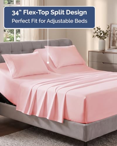 Image of Flex Top Split Head King Sheet Set - 4 Piece Extra Deep Sheets - Baby Pink