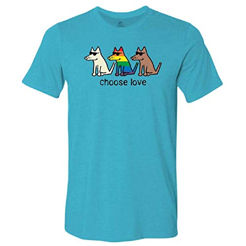 Teddy the Dog Choose Love - Unisex Lightweight Tee Gay Pride Shirt for Dog Owner Pride Month Donate to The Trevor Project Size X-Large Aqua