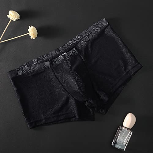 Men's Lace Boxer Briefs Underwear Bulge Pouch Lingerie Sheer Bikini See Through Shorts Underpanties2