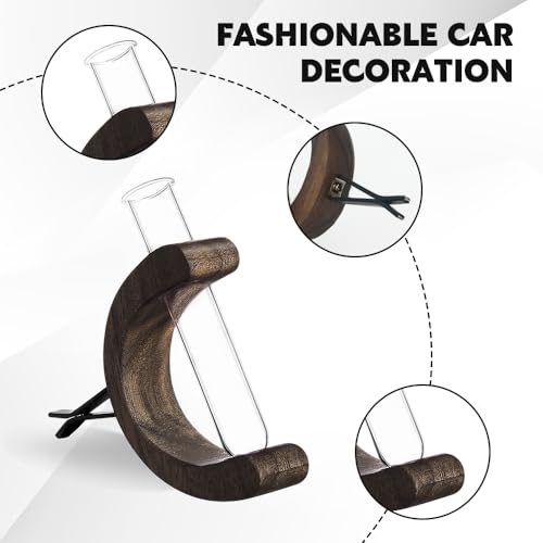 Image of Little Glass Flower Vase Air Vent Clip, Car Flower Vent Clip, Cars Vase Vent Clip Plant Holder, Universal Auto Interior Wooden Ornament Decoration Accessories for Women (Black Walnut)
