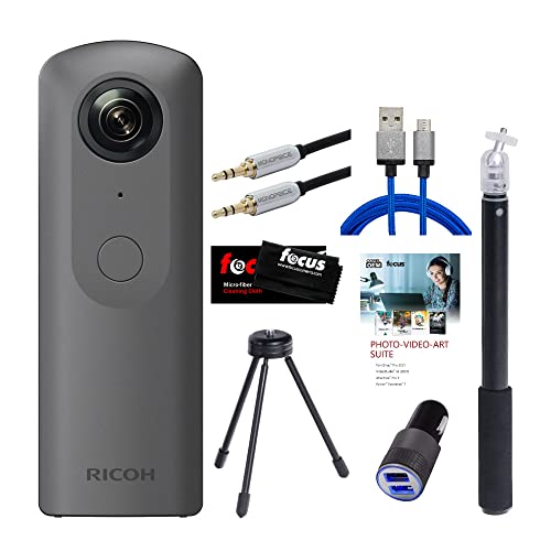 Ricoh Theta V 360-Degree Spherical 4K HD Digital Camera Bundle with Ricoh Selfie Stick, & Video Editing Software (7 Items)