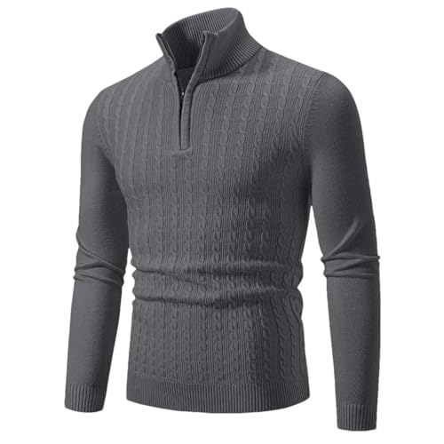 Men's Half Zipper Pullovers Solid Color Mock Neck Knitted Sweater Slim Fit Warm Sweaters
