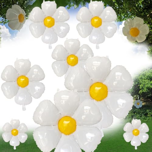 Image of Daisy Balloons 10 pcs White Daisy Flower Balloons Reusable Party Decorations for Birthday Wedding Ceremony Garden Beauty, 2 Extra Huge, 4 Huge, 4 Medium and 10 Fittings