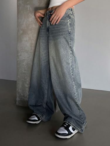 Image of Shasmi Women's Black Wide Leg Baggy Jeans | Loose Fit Denim Pants for Women | High Rise Streetwear | Casual Oversized Wide Leg Denim | Korean Style Baggy Trousers with Pockets (Jeans 296)