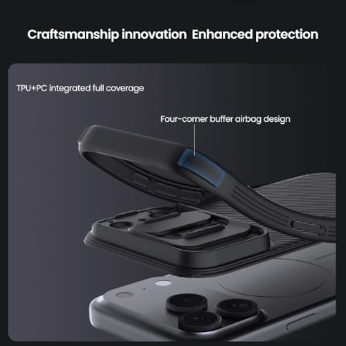 Image of Mangix for iPhone 17 Pro Case with Camera Cover,Slim Fit Thin Polycarbonate Protective Shockproof Cover with Slide Camera Cover, Upgraded Case for Phone 17 Pro 6.3inch 2025 Black