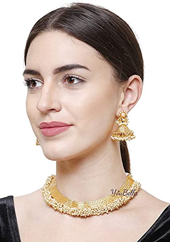 Pearl Wedding Bridal Necklace Set with Earrings and Bangles Combo