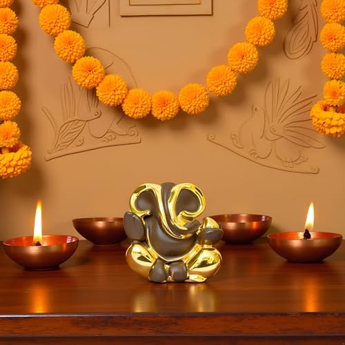 Image of Gold Plated Kripalu Ganesha 01| Ganpati Idol for Car Dashboard, Office Desk & Home Temple, Travel | Divine Blessings & Prosperity | Height 1.7 Inch
