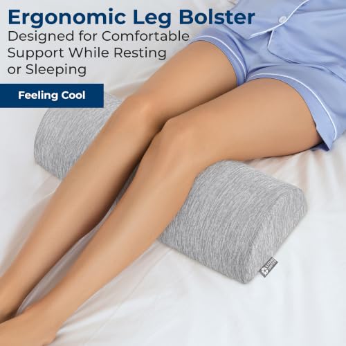 Image of 5 STARS UNITED Knee Pillow for Back Sleeping - Cooling Cover - Memory Foam Cushion - Under Leg Support for Sleeping on Back - Half Moon Bolster for Bed, Arctic Gray