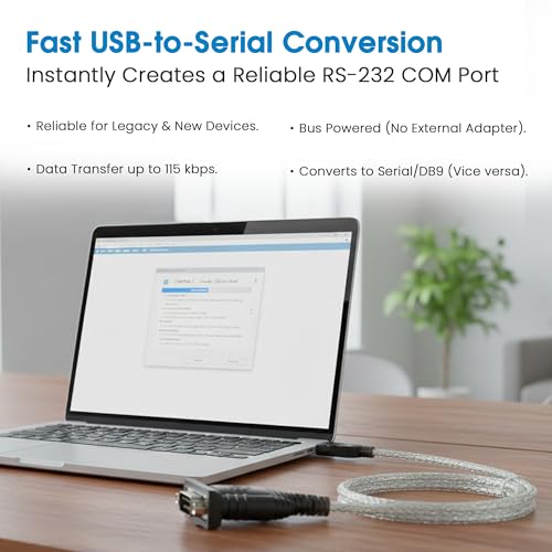 Image of Manhattan USB to Serial Converter Connects One Serial Device to A USB Port (205146) | USB-A to DB9 RS232 serial adapter with 18-inch cable, Prolific PL-2303 chip, up to 115 kbps, plug and play