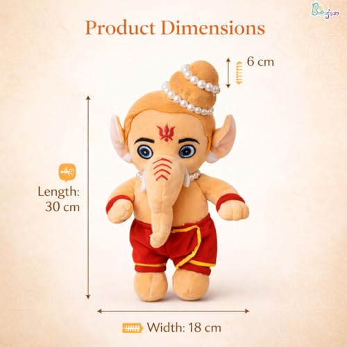 Image of Baby Lord Ganesha| Kids Soft Plush Stuff Toy | Gift for Boys, Girls, Infants, Toddlers, Babies - Kids Educational Learning | 25 x 20 x 4 cm