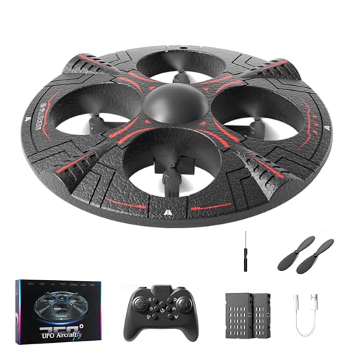 Foam UFO Drone - RC Plane with Radiant LED Lights, Easy Remote Control Airplane for Beginners, Auto Hover & 360° Flips, 2 Batteries for 15 Mins Flight, Indoor & Outdoor Toy Gift (red)