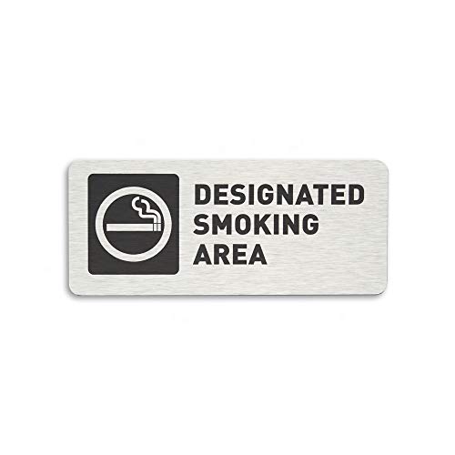 Designated Smoking Vaping E-Cigarettes Area Sign, Brushed Aluminum (7"W x 3"H) - by GDS