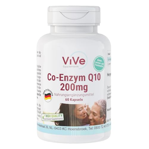 Co-Enzym Q10 200mg - 60 Kapseln Ubichinon für 60 Tage - 100% vegan - Hochdosiert | Qualität aus Deutschland von ViVe Supplements