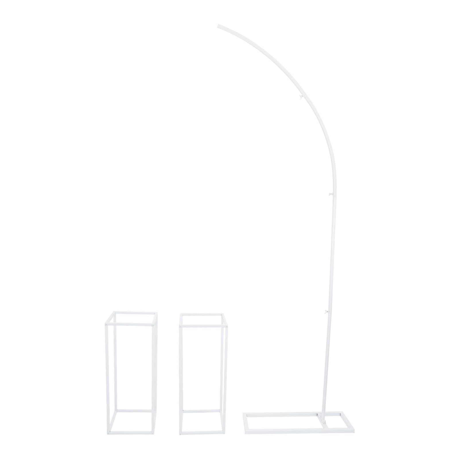 Soporte de arco para globos y 2 soportes para flores, soporte de fondo para fiestas, bodas, arcos, centros de mesa de metal para bodas (2 soportes rectangulares pequeños (blanco))