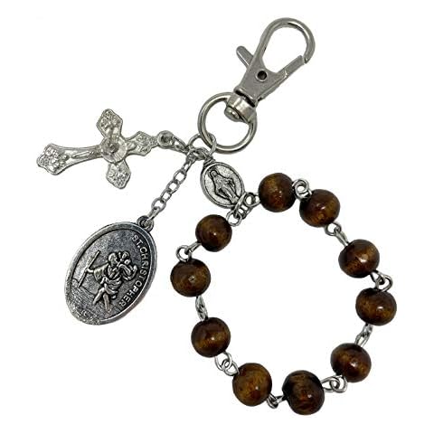 FAITHFUL CATHOLIC St Christopher Medal For Car - Car Rosary For Rearview Mirror - St. Christopher Keychain Rosary For Car Rearview Mirror Cover