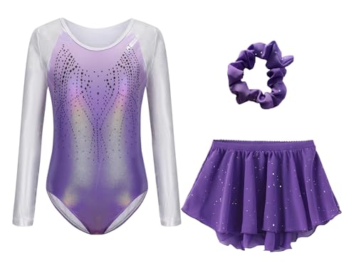 SEAUR Gymnastics Leotards for Girls Dance Ballet Outfit Bodysuit Fitness Kids Headband Set Gymnastics Skirt