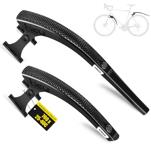 ENLEE 2pcs Bike Fender Set - Reflective Road/Gravel Bike Fenders, Lightweight Front and Rear Bike Mud Guard, Height-Adjustable Black Bicycle Fender, for 700c Wheel & Tire Width 25-40mm