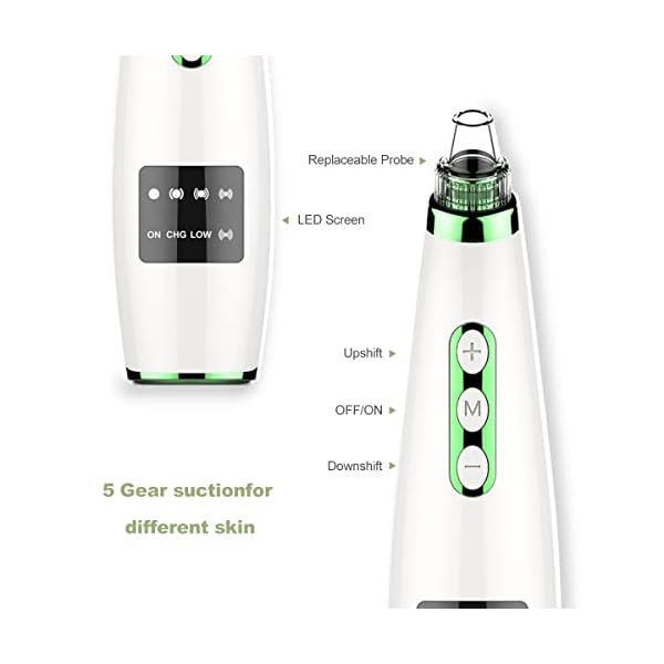 Mitesserentferner Porenreiniger Vakuumsauger Mitesser Entferner USB-Ladung LED-Anzeige 5 Modi 5 austauschbare… – Bild 4