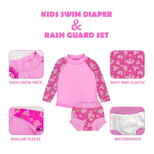 BIG ELEPHANT 2 Pcs Rash Guard Swim Diapers Sets for Unisex Baby, Boys Girls Long Sleeve Swimsuit with UPF 50+ Sun Protection4