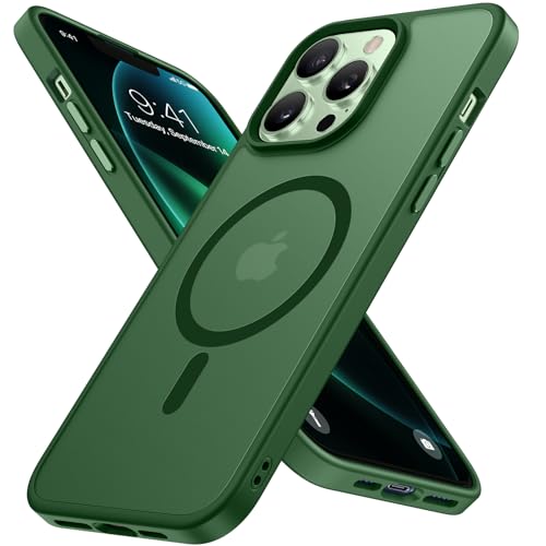 Image of Miracase Magnetic for iPhone 12 /12 Pro Case (Compatible with MagSafe) Military-Grade Protection, Anti-Fingerprint Translucent Matte Phone Cover for iPhone 12 /12 Pro Case 6.1 inch, Dark Green