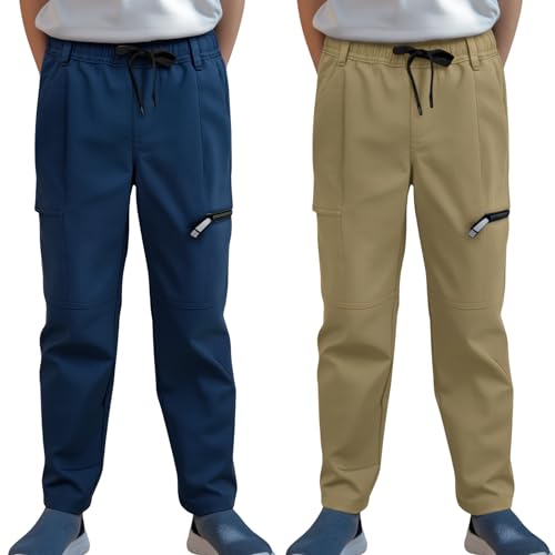 INGEAR Boys Cargo Jogger Pants, Elastic Waist, Zipper Pockets, Casual School Trousers