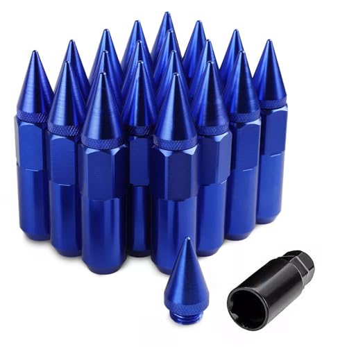 Image of M12X1.5 Spiked Nuts for Rims Aluminum Extended Tuner Lug Nuts 20PCS 60MM (Blue)