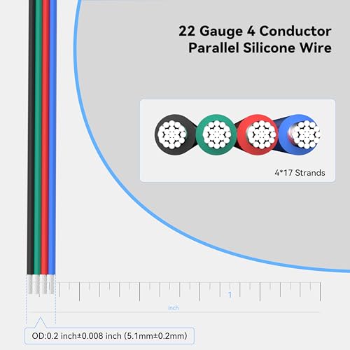 Image of PAUTIX 65.6ft /20M Extension Cable Wire Cord,22AWG 4-pin Wire Cord for RGB COB LED Strip Lights,3528 /5050 Tape Light,5V 12V 24V Low Voltage Extension,Copper Clad Aluminum Copper Wire