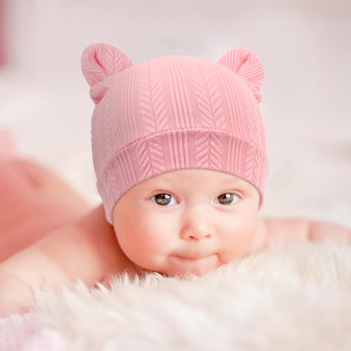 Image of BQUBO Newborn Baby Hats Bear Ears and Mittens Sets Preemie Caps Baby Boy Girl Infant Hospital Beanie for 0-3 Months