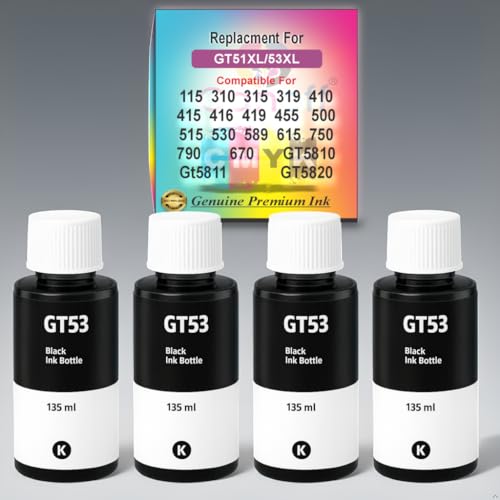 Image of CANOFF GT51Xl /GT53Xl Black Refill Ink Compatible for HP Ink Tank 115,310,315,319,410,415,416,419,455,500,515,530,589,615,750,790,670,GT5810,GT5811,GT5820 (GT53xl Black 4pc.)