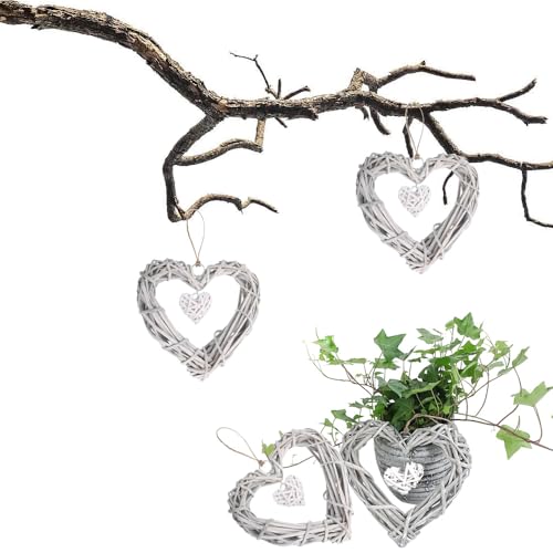 Niaciswe Cœur Décoratifs en Rotin Suspendu 2 Pièces Rotin Suspendu de Cœur Forme Couronne en Osier en Forme de Cœur Forme Couronne en Rotin Cœur Objets Décoratifs...