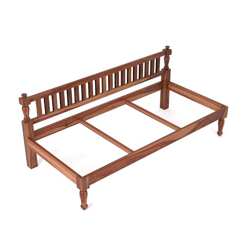 Image of Solid Sheesham Wood Sofa 3 Seater Sofa Diwan Bed for Home Living Room Wooden Couch Diwan Sofa Settee for Living Room and Office | Rosewood Three 3 Seater Sofa (A-Honey)